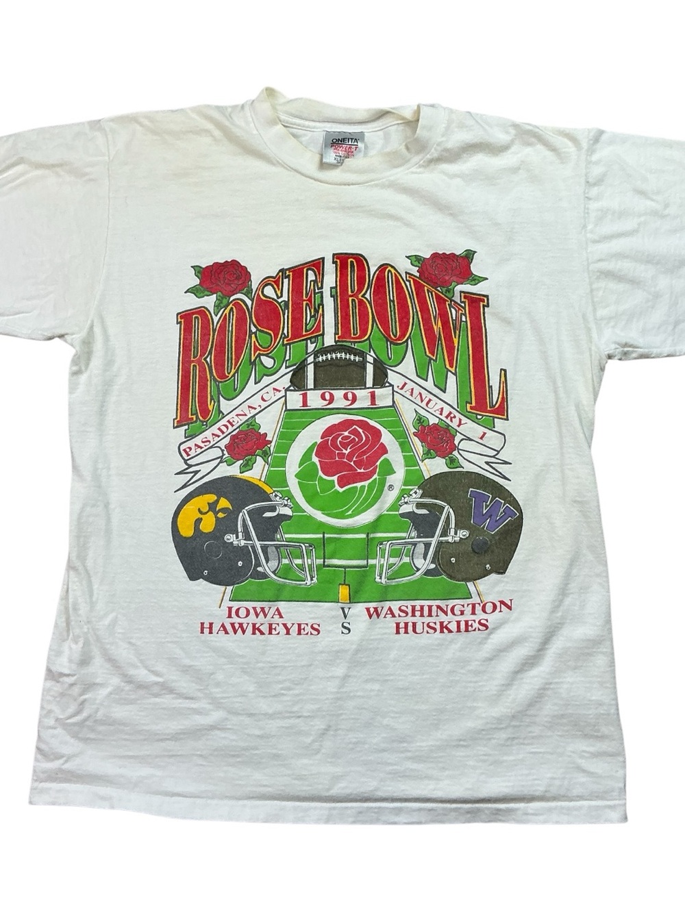 Vintage 1991 Rose Bowl Iowa Hawkeyes vs Washington Huskies single stitch T-shirt